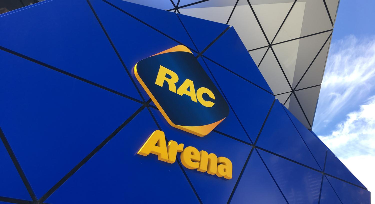 RAC Arena facade signage